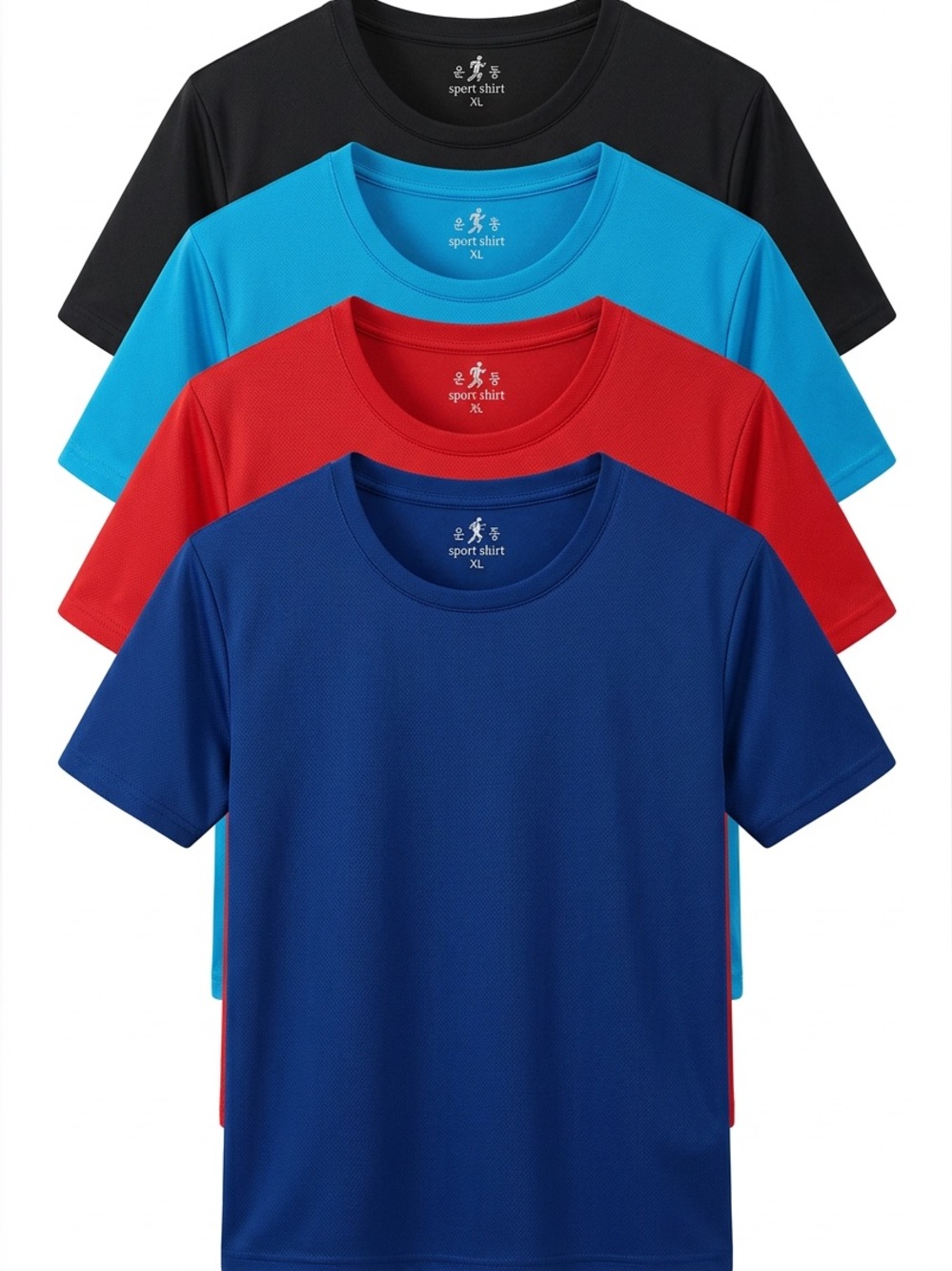 Sport Shirt Crewneck T-Shirts - Blue, Red, Black, Light Blue (4 pack)